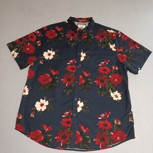Cactus Man Ricky Singh Mens XL Floral Button Down Shirt Navy Blue Red Hibiscus